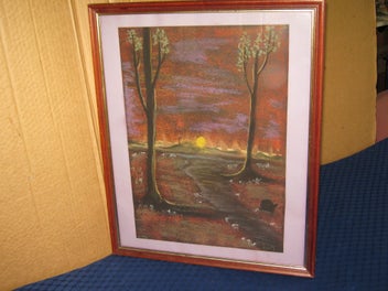 Listing 4 of 10 for Rusty - Trees & Moon Landscape Original painting - oil pastels ?