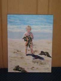 Listing 2 of 10 for Henry ' Child at Beach With Seaweed ' original oil on Canvas ? Painting