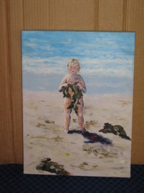 Listing 3 of 10 for Henry ' Child at Beach With Seaweed ' original oil on Canvas ? Painting