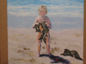 Listing 4 of 10 for Henry ' Child at Beach With Seaweed ' original oil on Canvas ? Painting