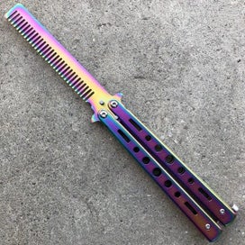 Listing 2 of 9 for Foldable Comb Practice Training Butterfly Knife Comb Beard Styling Tool- Rainbow