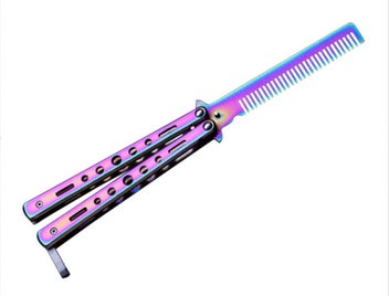 Listing 4 of 9 for Foldable Comb Practice Training Butterfly Knife Comb Beard Styling Tool- Rainbow