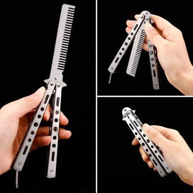 Listing 9 of 9 for Foldable Comb Practice Training Butterfly Knife Comb Beard Styling Tool- Rainbow