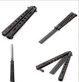 Listing 2 of 7 for Foldable Comb Practice Training Butterfly Knife Comb Beard Styling Tool - Black