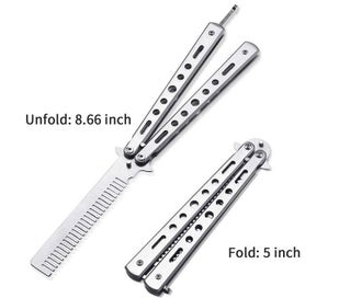 Listing 4 of 7 for Foldable Comb Practice Training Butterfly Knife Comb Beard Styling Tool - Black
