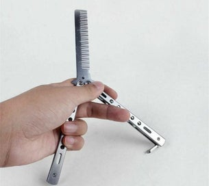 Listing 5 of 7 for Foldable Comb Practice Training Butterfly Knife Comb Beard Styling Tool - Black