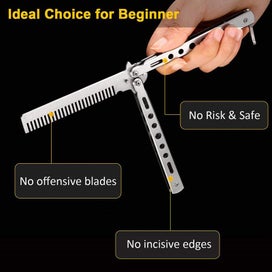 Listing 6 of 7 for Foldable Comb Practice Training Butterfly Knife Comb Beard Styling Tool - Black