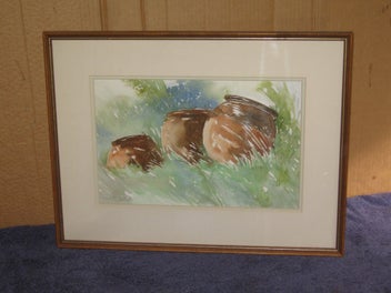 Listing 2 of 12 for Skelly or Kelly - Three Pots In The Garden - Original Watercolour Painting