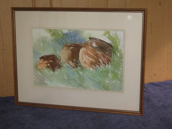 Listing 3 of 12 for Skelly or Kelly - Three Pots In The Garden - Original Watercolour Painting