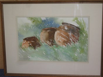 Listing 4 of 12 for Skelly or Kelly - Three Pots In The Garden - Original Watercolour Painting
