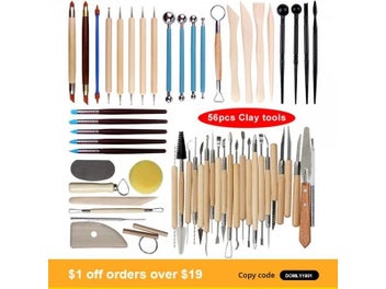 Listing 8 of 12 for Arts Crafts Clay Sculpting Pottery Carving Tool Kit With Wooden Handle