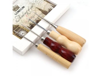 Listing 4 of 10 for 4 Styles Boxwood Redwood Gourd Canvas Leather Sewing Shoes Wood Handle Tool Awl