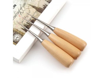 Listing 5 of 10 for 4 Styles Boxwood Redwood Gourd Canvas Leather Sewing Shoes Wood Handle Tool Awl