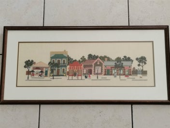 Listing 2 of 8 for Vintage Framed Cross Stitch Picture of a Street Scene