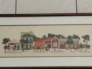 Listing 3 of 8 for Vintage Framed Cross Stitch Picture of a Street Scene