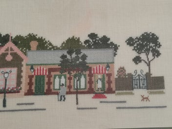 Listing 6 of 8 for Vintage Framed Cross Stitch Picture of a Street Scene