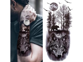 Listing 4 of 15 for Black Forest Tattoo Sticker For Men Women Children Tiger Wolf Death Skull