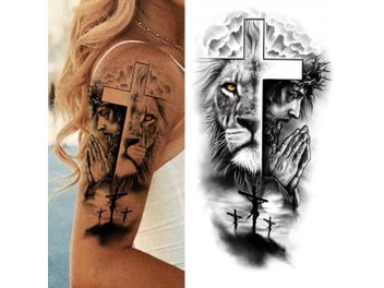 Listing 5 of 15 for Black Forest Tattoo Sticker For Men Women Children Tiger Wolf Death Skull