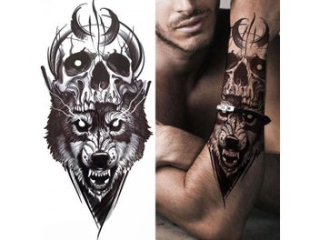 Listing 8 of 15 for Black Forest Tattoo Sticker For Men Women Children Tiger Wolf Death Skull
