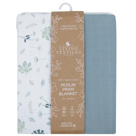 Listing 4 of 4 for Organic Muslin Pram Blanket - Banana leaf/Teal
