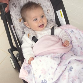 Listing 2 of 4 for Organic Muslin Pram Blanket - Botanical/Blush