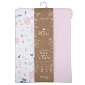 Listing 3 of 4 for Organic Muslin Pram Blanket - Botanical/Blush
