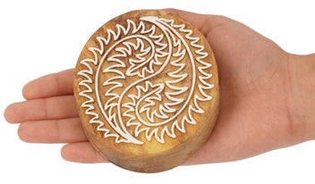 Listing 4 of 7 for IBA Indianbeautifulart Textile Printing Block Leaf Motif Hand Carved Wooden