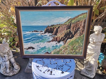Listing 2 of 9 for Original 1976 Oil Painting "Land's End, England" by Roline Pope