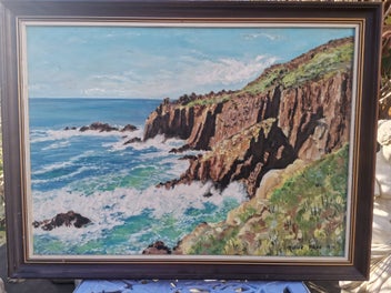 Listing 3 of 9 for Original 1976 Oil Painting "Land's End, England" by Roline Pope