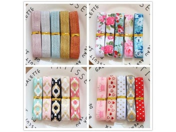Listing 3 of 10 for 5Yards/Set 16MM Width Printed Fold Over Elastic Ribbon Stretch Band Diy Crafts