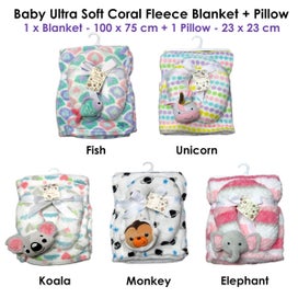Listing 3 of 3 for Baby Animal Ultra Soft Coral Fleece Blanket + Pillow
