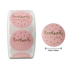 Listing 1 of 1 for 25mm Round "Handmade With Love" Kraft Paper Stickers Adhesive Labels Baki CHK177