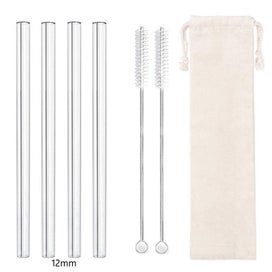 6 Pcs Straight Glass Straws Reusable Clear Straws 12mm Wide