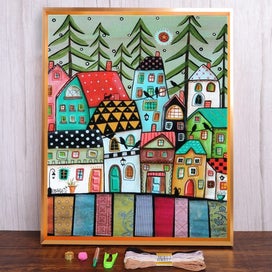 Listing 1 of 1 for 11/14CT Embroidery Painting Cartoon Houses Cross Stitch Kits DMC Printed CHK177