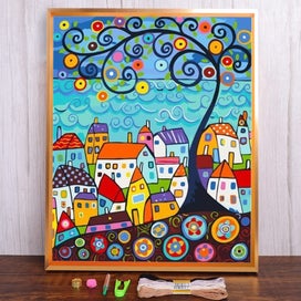 Listing 1 of 1 for 11/14CT Embroidery Painting Cartoon Houses Cross Stitch Kits DMC Printed CHK177