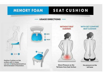 Listing 5 of 11 for Gel Memory Foam Seat Cushion Orthopedic Back Pain Relief Pillow Car Seat Pad