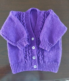 Listing 1 of 1 for Hand knitted Deep Purple cardigan 9 - 12 months