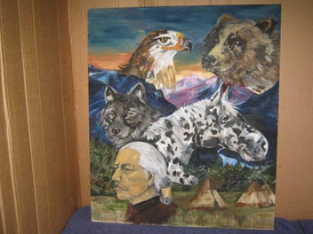 Listing 2 of 19 for Large Eagle Bear Wolf Horse & Native American Painting original oil on canvas