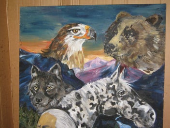 Listing 3 of 19 for Large Eagle Bear Wolf Horse & Native American Painting original oil on canvas