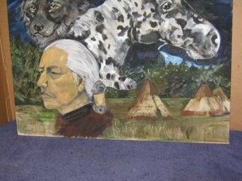 Listing 4 of 19 for Large Eagle Bear Wolf Horse & Native American Painting original oil on canvas