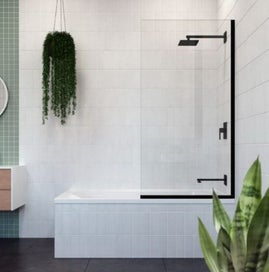 Listing 2 of 6 for Bath Screens Frameless 10mm Fixed Panel 850mmx1500mm with 2 Matte Black Channels