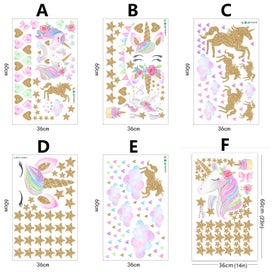 Listing 2 of 9 for Cartoon Unicorns Flower Flag Star Heart Wall Stickers / Decals - 6 Designs