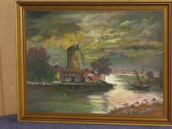 Listing 4 of 13 for Elliot ? Windmill On The Bay with Cottages & yacht Painting Artwork