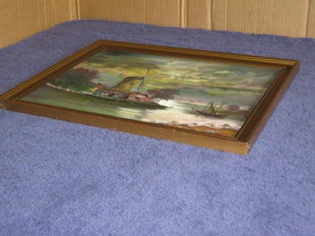 Listing 11 of 13 for Elliot ? Windmill On The Bay with Cottages & yacht Painting Artwork