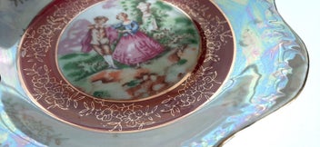 Listing 2 of 13 for Limoges Style Plate with Removable Metal Cake Handle - Pearlescent