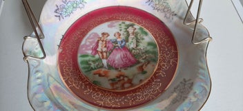Listing 8 of 13 for Limoges Style Plate with Removable Metal Cake Handle - Pearlescent