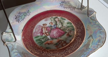 Listing 13 of 13 for Limoges Style Plate with Removable Metal Cake Handle - Pearlescent