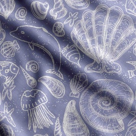 Listing 1 of 5 for Soimoi Sea Shell Print, Poly Taffeta Fabric, Decor Sewing Fabric by The Yard 56