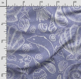Listing 2 of 5 for Soimoi Sea Shell Print, Poly Taffeta Fabric, Decor Sewing Fabric by The Yard 56