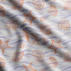 Listing 1 of 5 for Soimoi Sea Shell Print, Poly Taffeta Fabric, Decor Sewing Fabric by The Yard 56